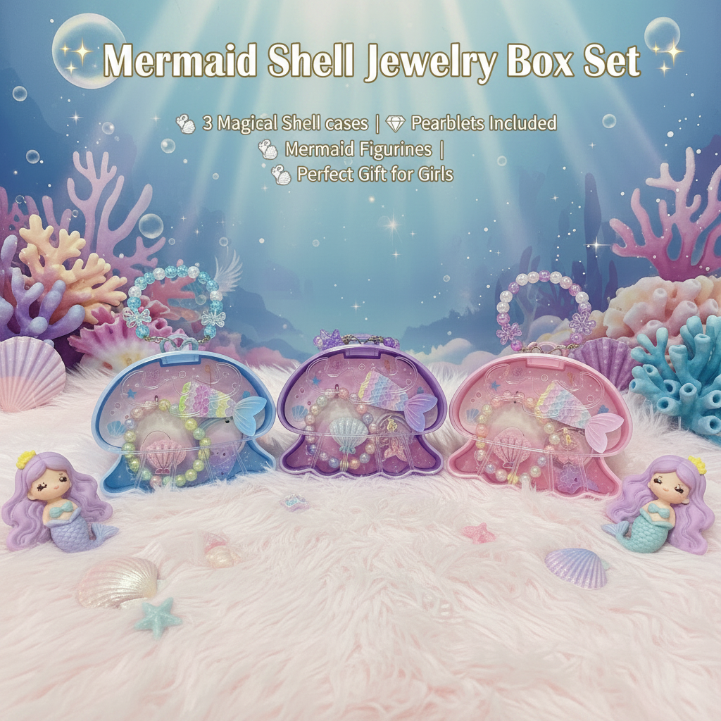 AM7561 Mermaid Theme Jellyfish Shaped Jewelry Purse Set for Kids