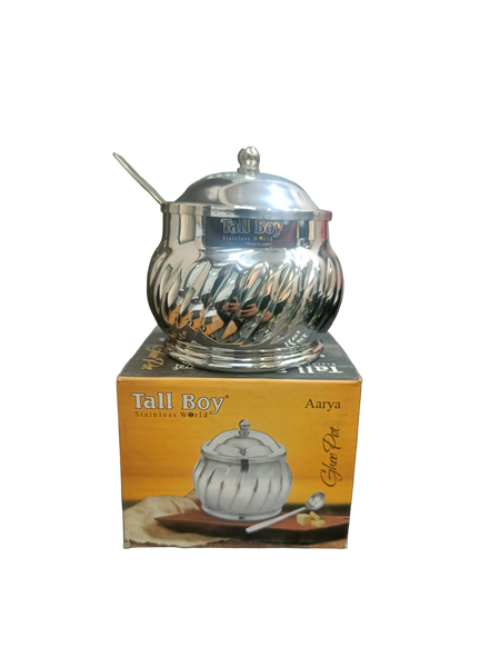 AM2210 Tall Boy designer ss Aarya Ghee Pot with Lid and Spoon 300ml