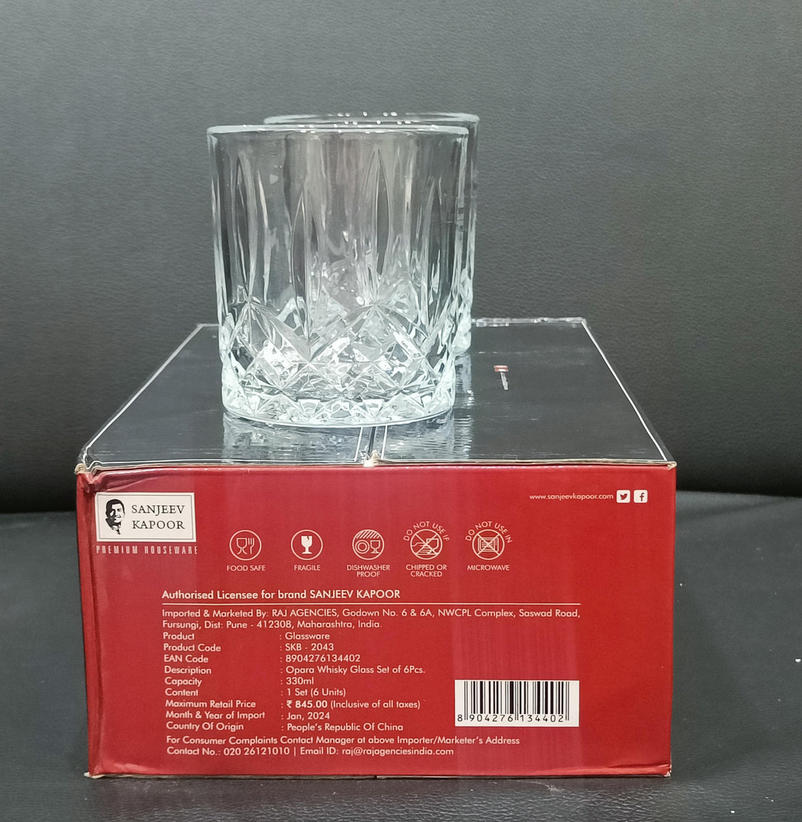 AM2585 Sanjeev Kapoor Opara SKB-2043 Glass Set Whisky Glass 330 ml