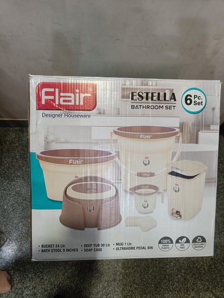 AM2891 FLAIR Estella 6 Piece Bathroom Set (Bucket, Mug, Tub, Stool, Pedal bin, Soap Case)