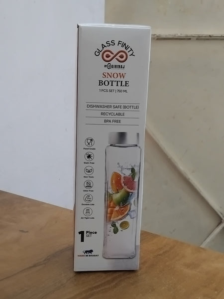 AM3007 Snow Glass Square Water Bottle 750ml Glass Golden Cap / Silver Cap 1 Piece