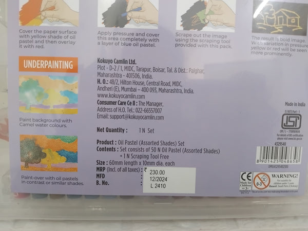 AM3389 Camel Oil Pastels Set of 50 Shades Assorted