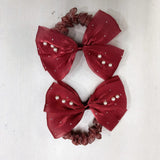 AM1278 BIG Bow Pearl Elastic Hair Band ,Hair Band for Girls, Women's and Kids Baby Toddlers 1pc