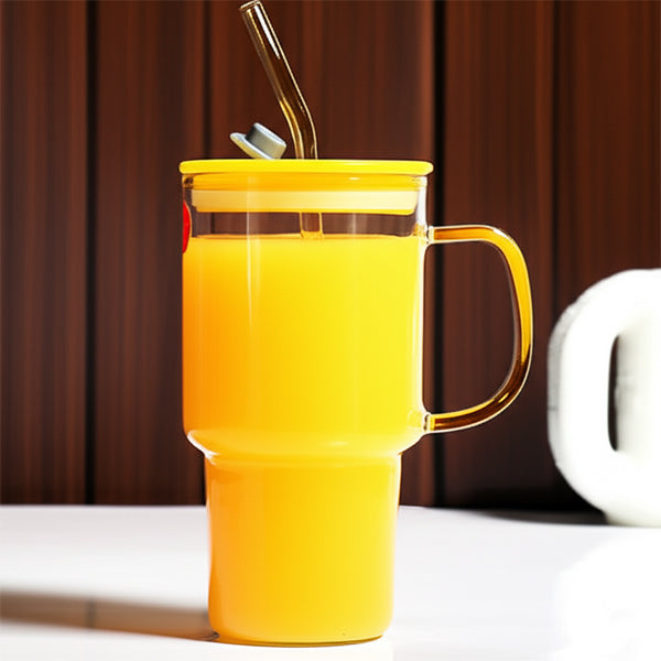 AM5383 Glass Mug Sipper Tumbler with Lid and Silicon Straw 900ml - 1 Pc