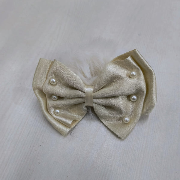 AM1279 BIG Bow Soft Fur Elastic Hair Band With Pearl ,Hair Band for Girls, Women's and Kids Baby Toddlers 1pc
