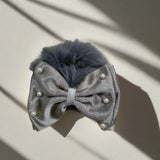 AM1279 BIG Bow Soft Fur Elastic Hair Band With Pearl ,Hair Band for Girls, Women's and Kids Baby Toddlers 1pc