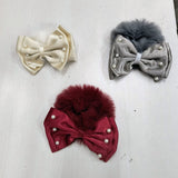 AM1279 BIG Bow Soft Fur Elastic Hair Band With Pearl ,Hair Band for Girls, Women's and Kids Baby Toddlers 1pc