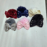 AM1279 BIG Bow Soft Fur Elastic Hair Band With Pearl ,Hair Band for Girls, Women's and Kids Baby Toddlers 1pc