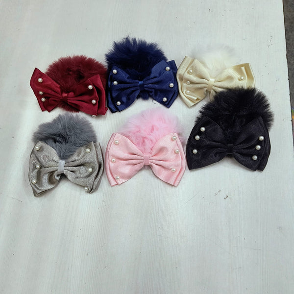 AM1279 BIG Bow Soft Fur Elastic Hair Band With Pearl ,Hair Band for Girls, Women's and Kids Baby Toddlers 1pc