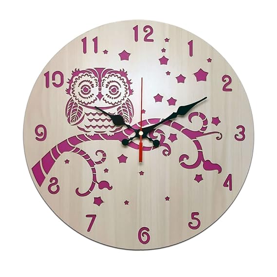 AM0609 Owl Pink Wooden Round Wall Clock design for Home -11.5x11.5