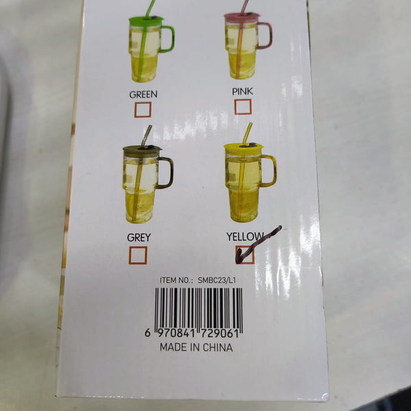 AM5383 Glass Mug Sipper Tumbler with Lid and Silicon Straw 900ml - 1 Pc