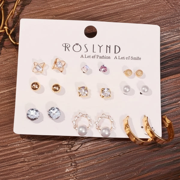 AM5781 - Combo Of 9 Multidesign Earrings Gold Platted Stud Earrings For Women And Girls
