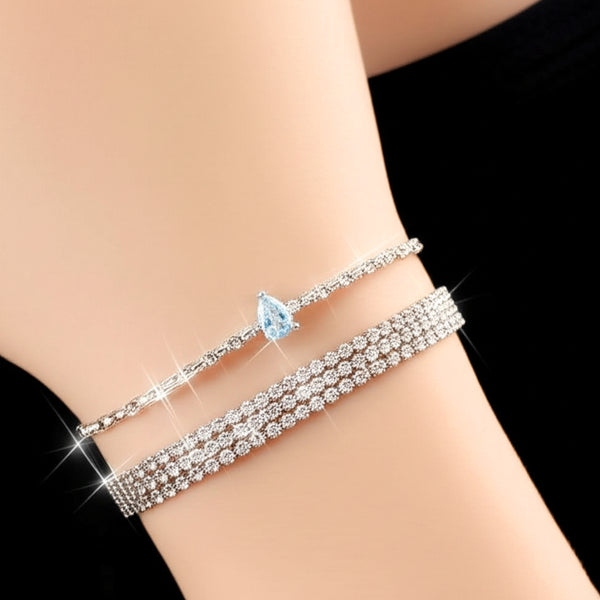AM5771 3 Layer Diamond Silver Solitaire Bracelet, Gifts for Women & Girls