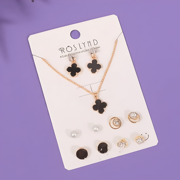 AM5773 Gold-Plated Jewellery - Set Of 5 Earrings pair ,Chain Pendant Necklace for Women & Girls