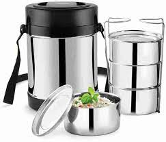 3533 Royal 4 Insulated Tiffin Box, 4 Stainless Steel Containers, Silver Leak Proof Food Grade  Easy to Carry | PU Insulated