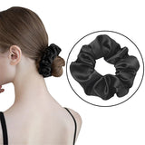 AM1285 Black Silk Hair Ties for Women Girls with Elastic Band - 1pc