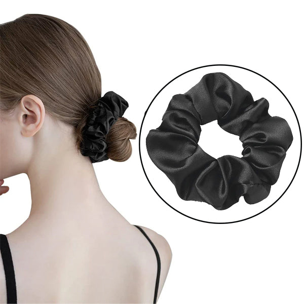 AM1285 Black Silk Hair Ties for Women Girls with Elastic Band - 1pc