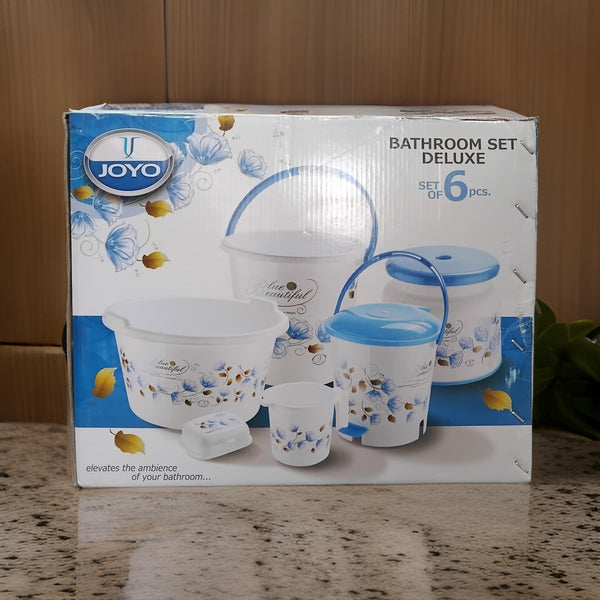 AM2587 Joyo Deluxe Bathroom Printed Bucket ,Pedal Bin ,Tub ,Round Patla ,Mug ,Soap case Set 6 Pcs