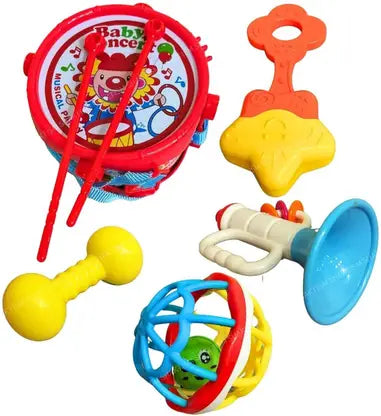AM5192 Attractive & Cute Rattle Set for New Born Babies, 5 Rattle Baby Concert Toys - BPA Free & Non-Toxic (Pack of 5 )