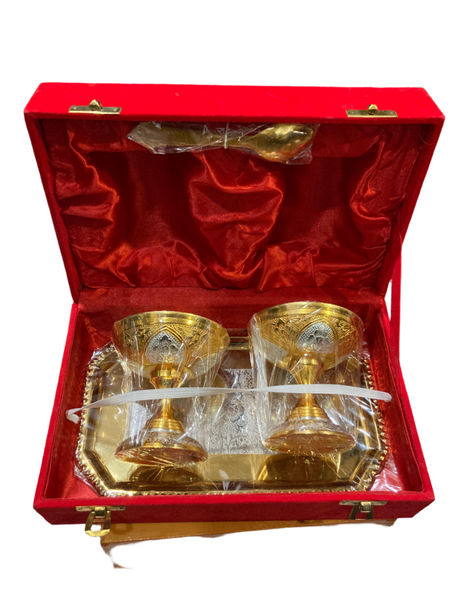 AM0721 2 Silver Pleated Gold Ice Cream Bowl 2PCS