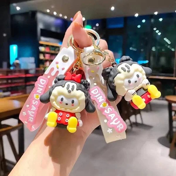 AM5892 3D MultiDesign Silicone Cartoon Animal 2 Keychains with 2 Hooks