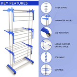 AM5670 Omex Stainless Steel Cloth Stand - 3-Layer Foldable Clothes Dryer Rack