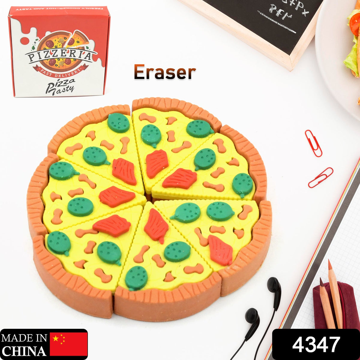 4347 3D Pizza Slices Kids Favourite Food Eraser, Pizza slice