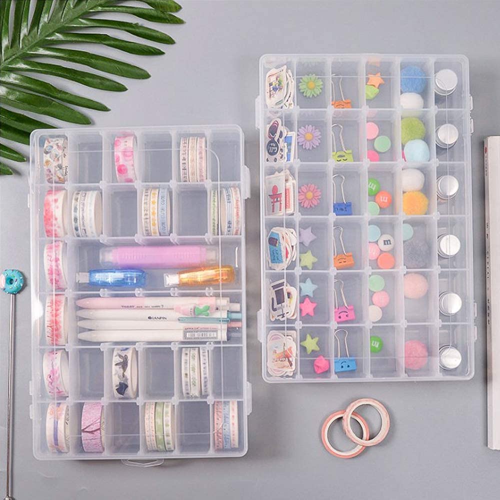 7673 36 Grids Clear Plastic Organizer Box with Adjustable Compartment