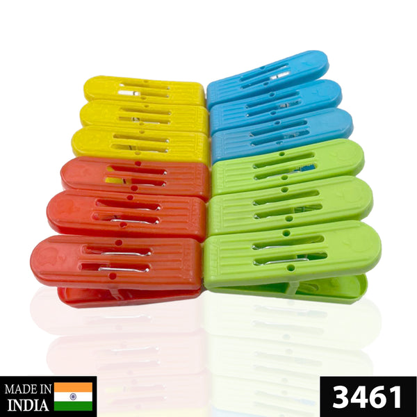 3461 Plastic Cloth Hanging Clips Set of 12 Pieces (1 Dozen) - Multicolor