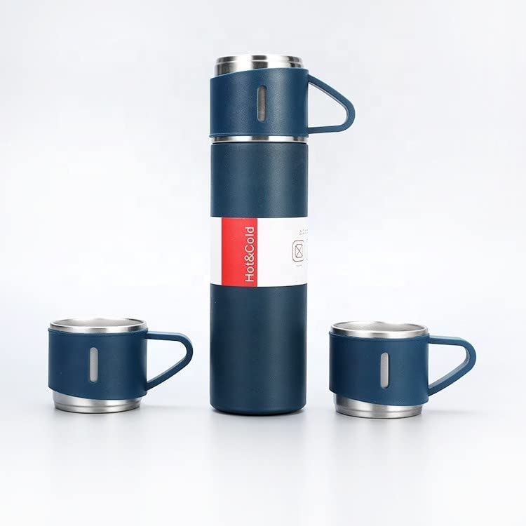 Vacuum Flask Set with 3 Stainless Steel Cups Combo - 500ml - Keeps HOT/Cold