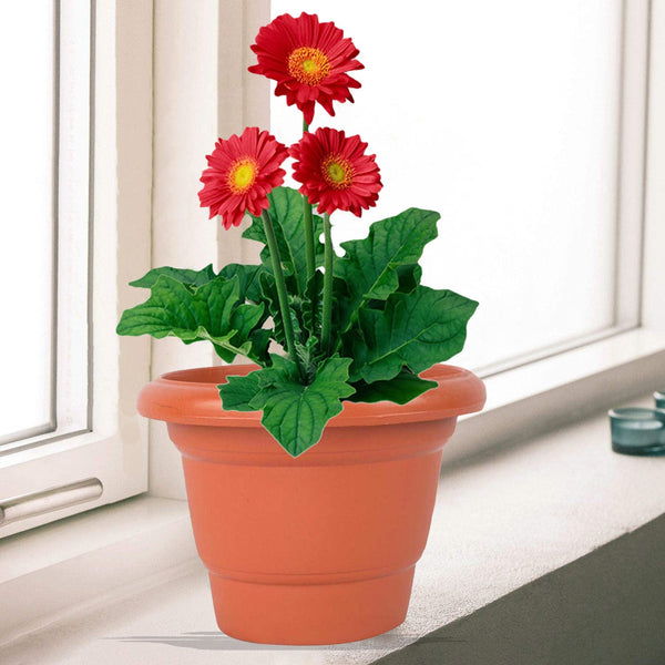 3864 Garden Heavy Plastic Planter Pot/Gamla - 14Inch (Brown, Pack of 1)