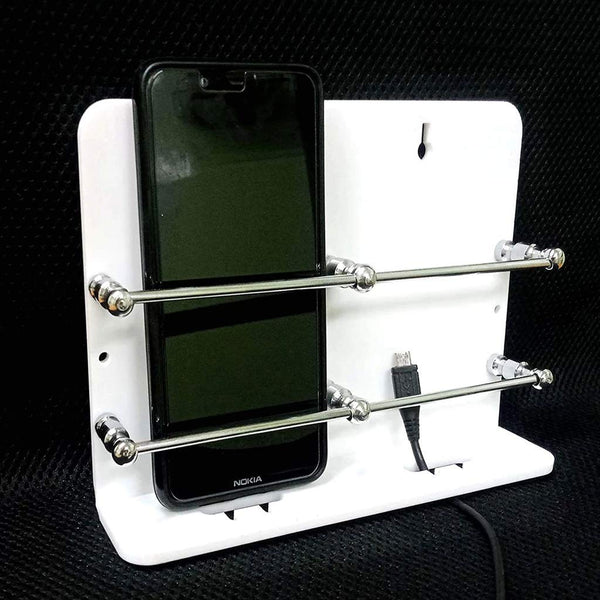 3112 Acrylic Double Mobile Stand Dual Phone Charging Holder TV AC Remote Stand for Home (White)