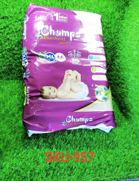 957 Premium Champs High Absorbent Pant Style Diaper Extra Large(XL) Size, 46 Pieces (957_XLarge_46) Champs
