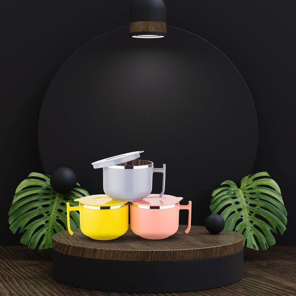 2933 Maggie Bowl with Lid and Handle, Soup Bowls for Easy Perfect Breakfast Cereals, Fruits, Ramen, Beverages,Essentials, Dishwasher Safe Double Layer DeoDap