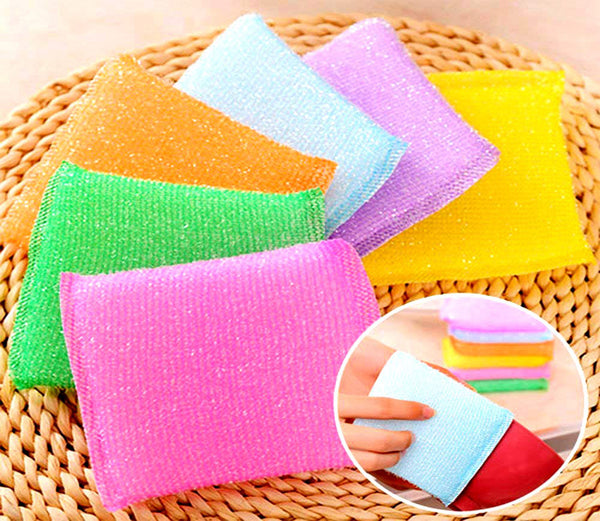 3409 Multi Colour Foam Pad Sponge & Plastic Scrub Pads Foam Pad Sponge Scourer Kitchen Scrubber for Dish/Utensils/Tiles Cleaning Heavy Quality (SET OF 6)
