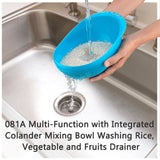 081A Multi-Function with Integrated Colander Mixing Bowl Washing Rice, Vegetable and Fruits Drainer Bowl-Size: 21x17x8.5cm