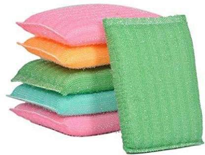 3409 Multi Colour Foam Pad Sponge & Plastic Scrub Pads Foam Pad Sponge Scourer Kitchen Scrubber for Dish/Utensils/Tiles Cleaning Heavy Quality (SET OF 6)