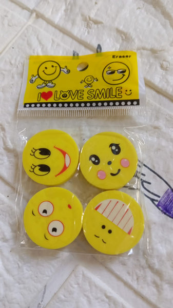 4564 Cute Smile Emoji Erasers, Cute Smile Face Rubber Eraser Dentist Dental Clinic School Kid for School Going Kids/Birthday Party Return  (4pc Set)