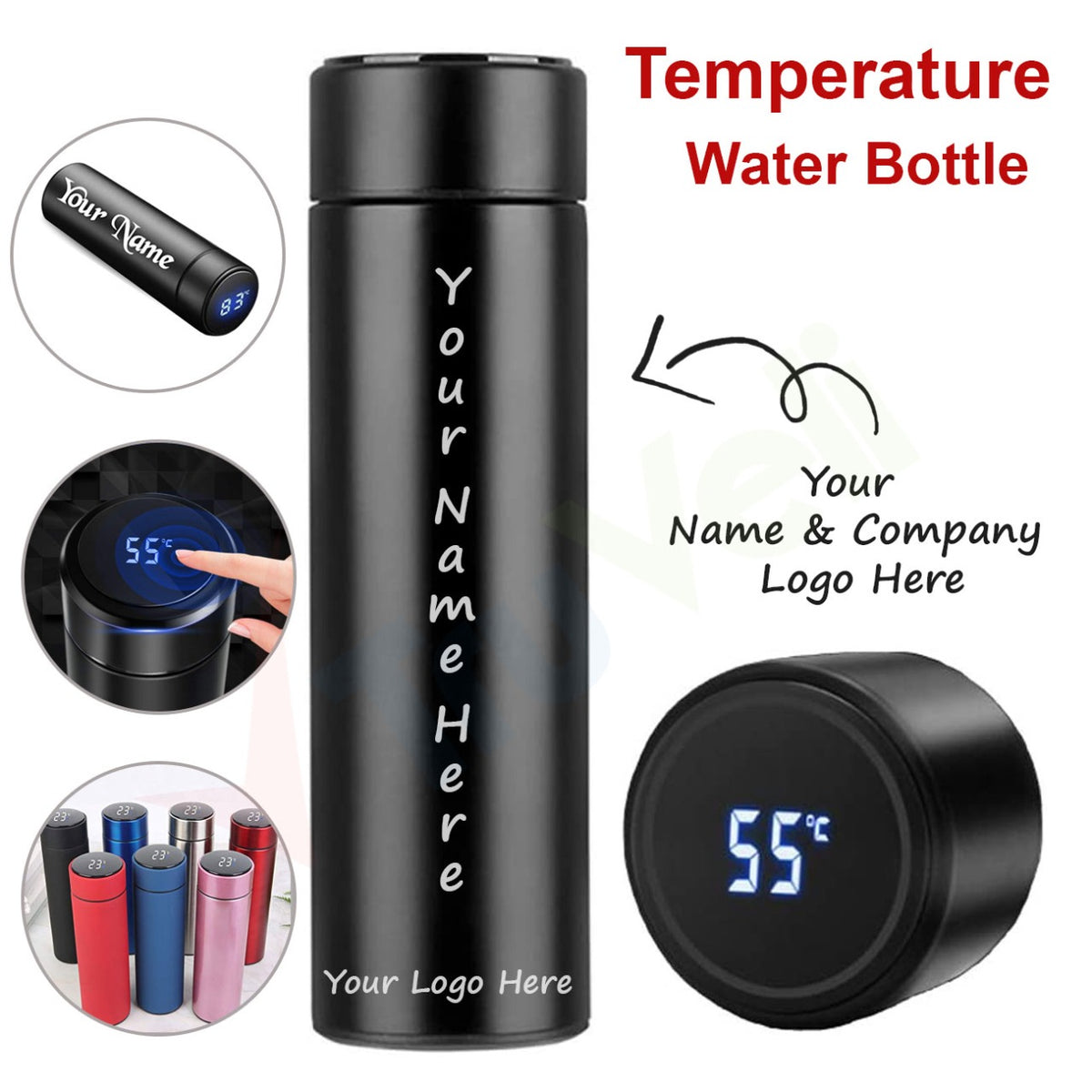 VSITOO Insulated Sports Water Bottle 16oz, LED Temperature Display