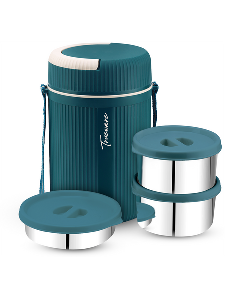 AM2411 Trueware Grub 2 Insulated Hot Lunch Box With 2 SS Container 300ml & 1 SS Container 200ml 3 Containers Lunch Box