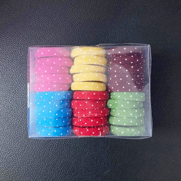 AM1048 Elastic Cotton Stretch Dotted Print Hair Ties Hair Rubber Bands (Pack of 30)