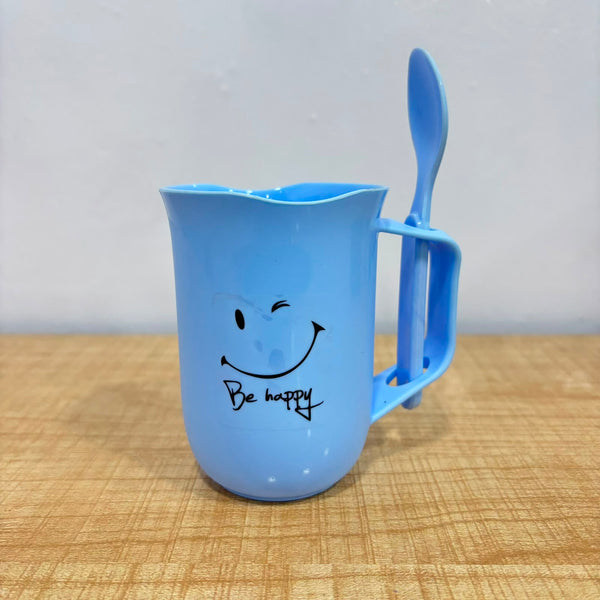 A06993 Be Happy Plastic Funsip Mug with Matching Spoon (Multicolour)