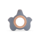 A07128 Grey Silicone and Wood Baby Teething Toy with Textured Grip
