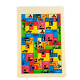 A07132 Wooden Traffic Tetris Puzzle Board Game with Construction Vehicle Blocks
