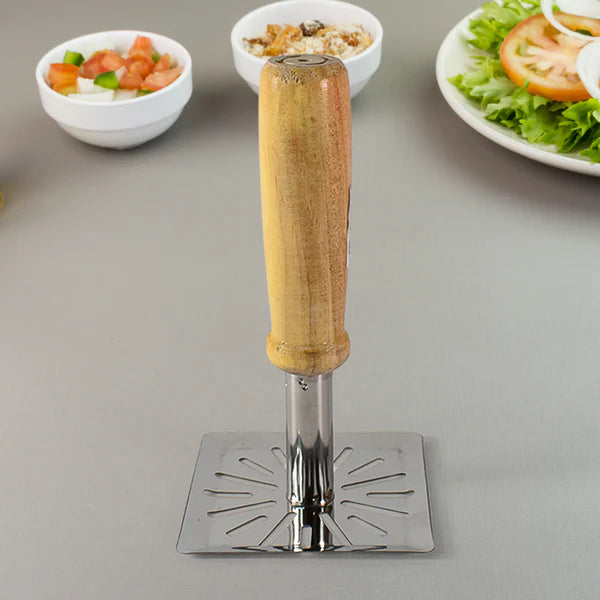 10299 Kitchen Tools Wooden Handle Square Stainless Steel Potato Masher (1 Pc)