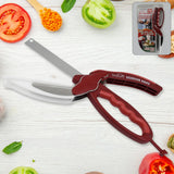 12019 2 in 1 Kitchen Knife Scissor with Spring Locking Hinge and Chopping Board (1 Pc / With Card Packing)