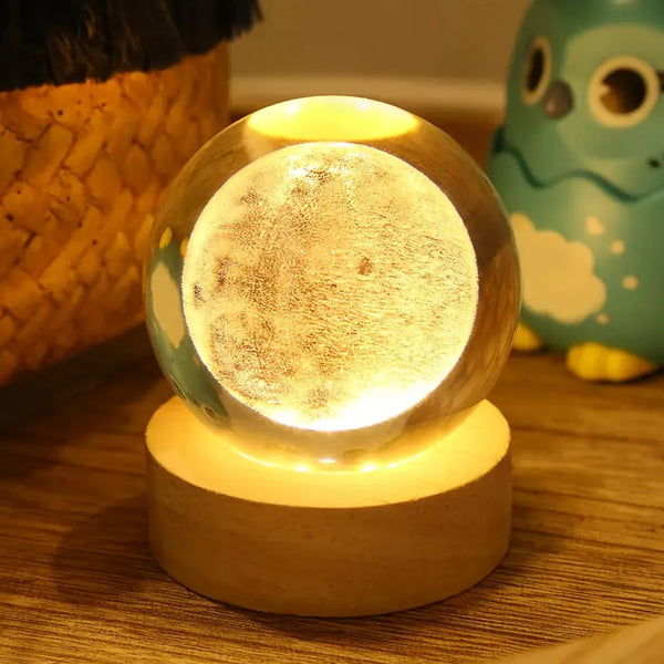 13257 Moon 3D Crystal Ball Lamps with Base For Bedroom 3D Lamps (1 Pc)