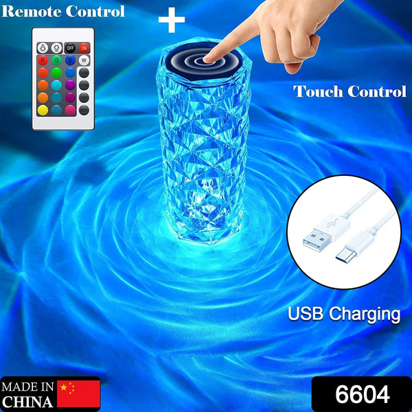 6604 CRYSTAL TOUCH NIGHT LIGHT ROSE DIAMOND TABLE LAMP WITH REMOTE CONTROL, USB TABLE LAMP