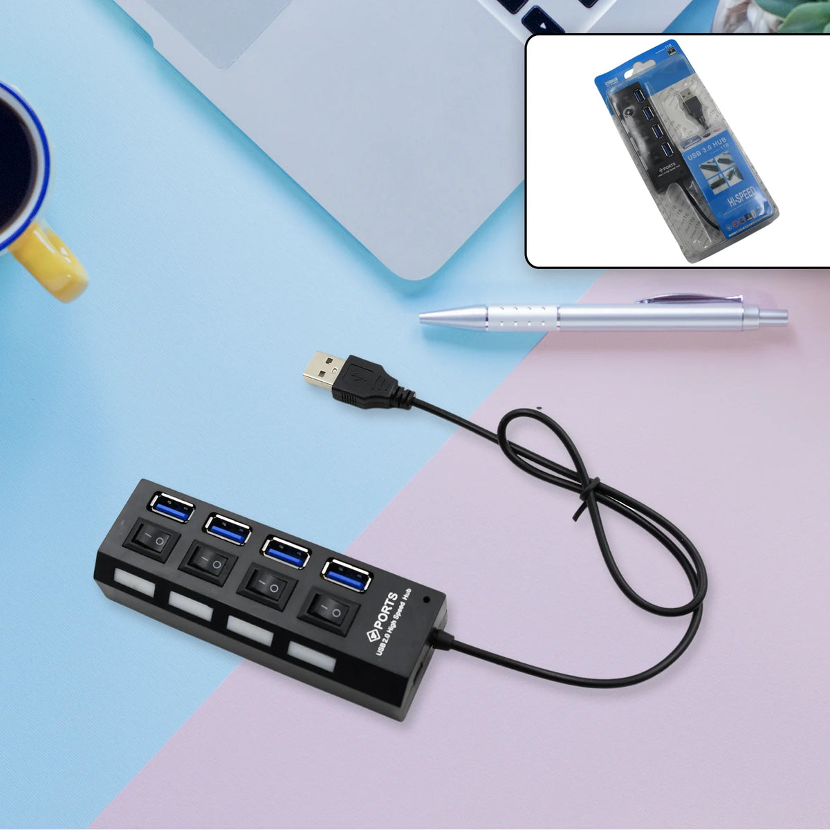 6995 4 PORT USB, HUB USB 2.0 HUB SPLITTER HIGH SPEED WITH ON/OFF SWITC ...