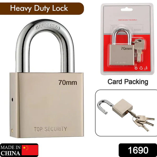 1690 Heavy Steel Premium Square Padlock 70mm With 4 Keys | Multipurpose Hardened Shackle Padlock for Door, Gate, Shutter and Home